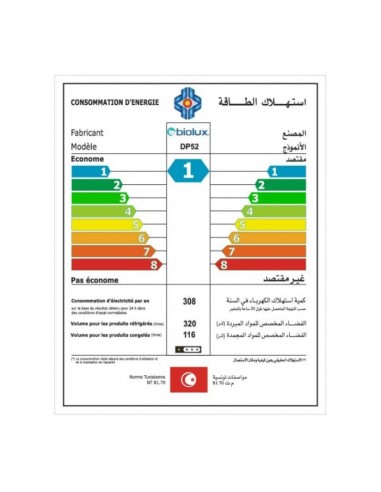 Réfrigérateur BIOLUX DP52B Classe énergétique A+++