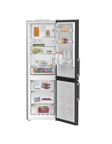 Réfrigérateur combiné inox Ariston rangement intérieur optimisé Réfrigérateur combiné inox Ariston rangement intérieur optimisé