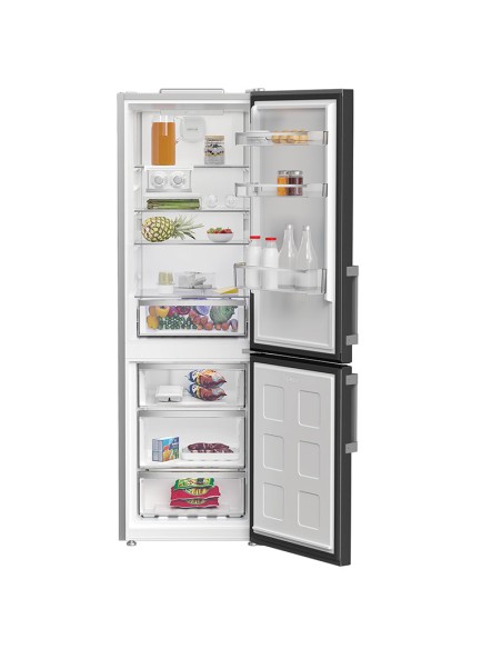 Réfrigérateur combiné inox Ariston rangement intérieur optimisé Réfrigérateur combiné inox Ariston rangement intérieur optimisé