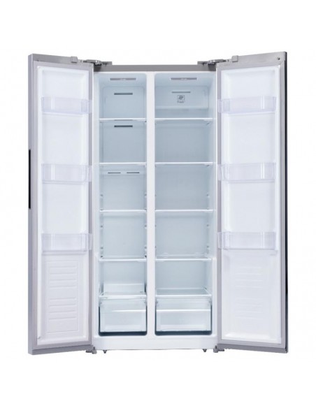 Frigo américain Inox Hyundai 549L porte ouverte LED intérieur Frigo américain Inox Hyundai 549L porte ouverte LED intérieur