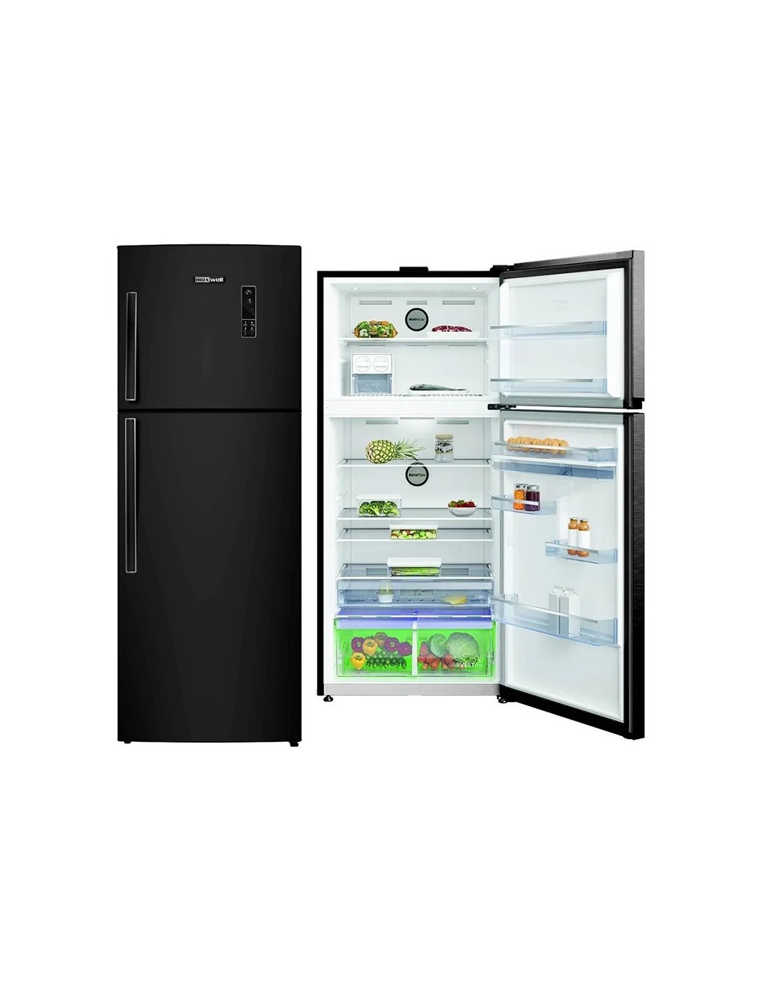 Frigo MAXWELL 540L inox noir grande capacité double porte
