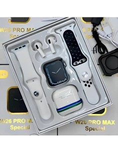 Coffret W26 PRO MAX Montre Connectée + Airpods + 2 Ceintures – Blanc 2