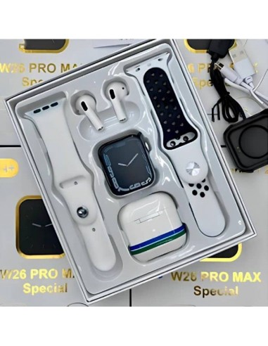 Coffret W26 PRO MAX Montre Connectée + Airpods + 2 Ceintures – Blanc