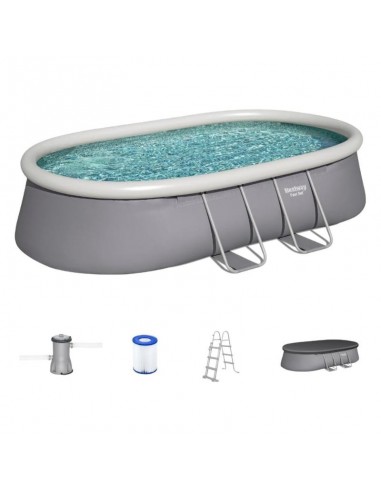 Piscine Fast Set ovale Bestway vue extérieure jardin Piscine Fast Set ovale Bestway vue extérieure jardin
