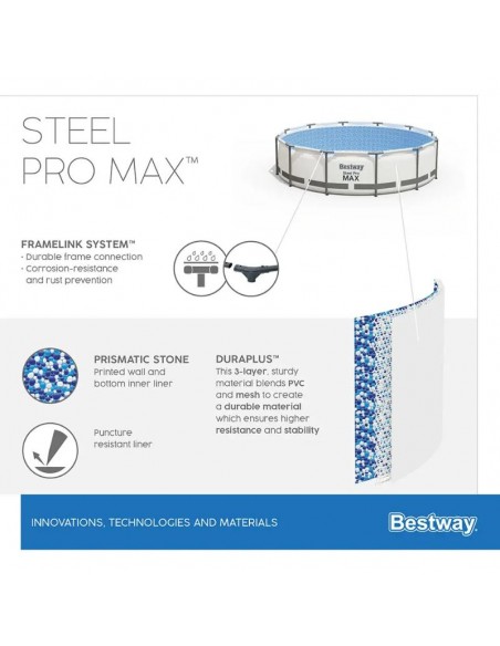 Piscine ronde Bestway Steel Pro MAX jardin familial été Piscine ronde Bestway Steel Pro MAX jardin familial été