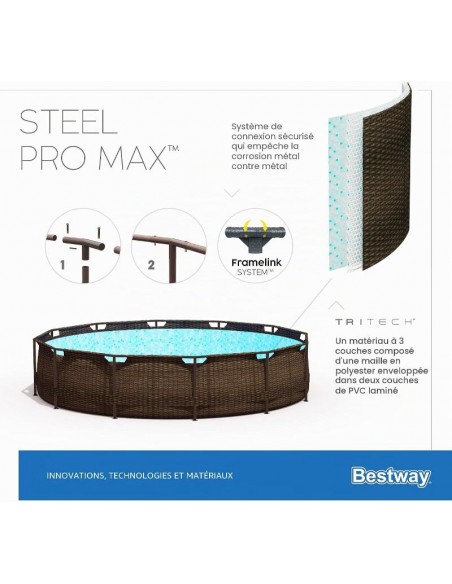 Piscine Bestway Power Steel Rattan 366 cm famille été Piscine Bestway Power Steel Rattan 366 cm famille été