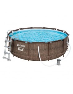 Piscine Bestway Power Steel Rattan vue extérieure jardin