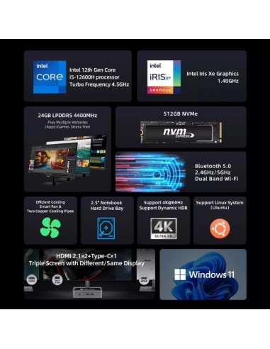 BMAX B9 Plus Intel i5 1250P/24Go LPDDR5/512Go NVMe SSD W11(B9 PLUS)