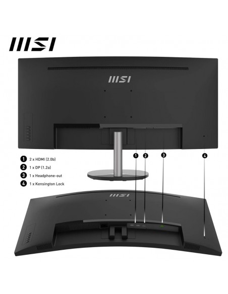 MSI PRO MP341CQ connectiques HDMI et DisplayPort arrière