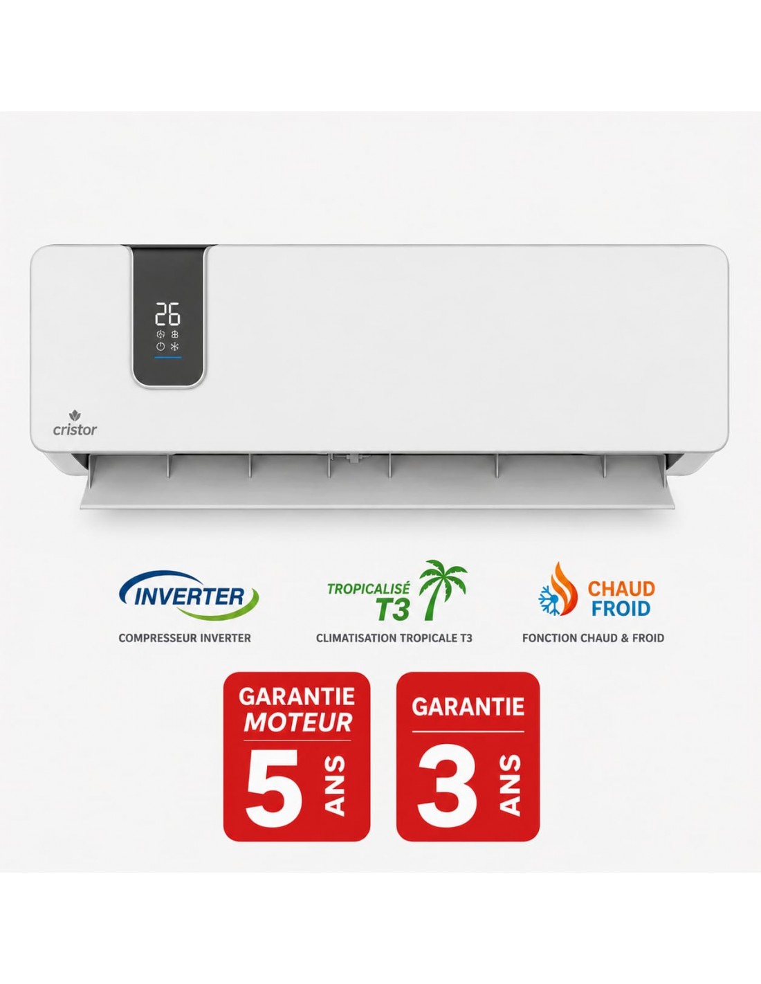 Climatiseur Cristor 12000 Inverter tropicalisé chaud froid mural