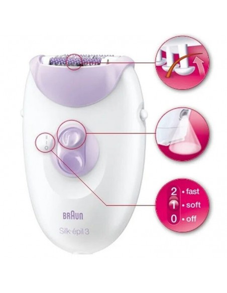 Épilateur Braun SiLk-3 SE3-000 Blanc & Violet(SE3-000) Épilateur Braun SiLk-3 SE3-000 Blanc & Violet(SE3-000)