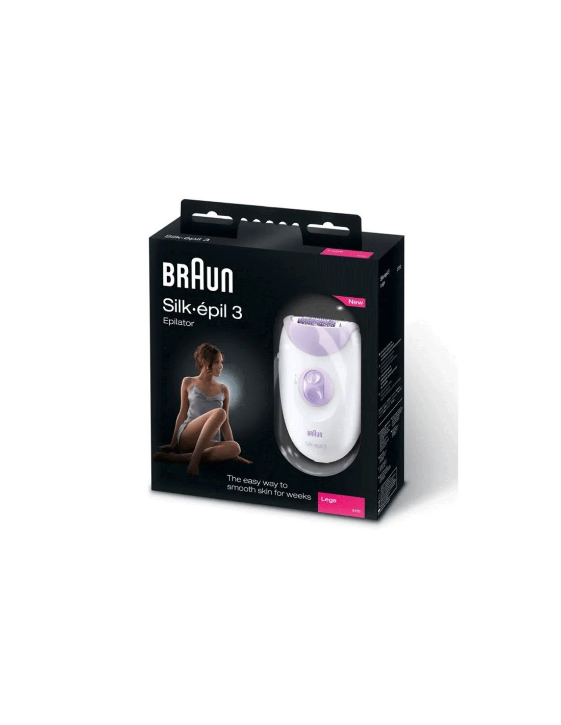 Épilateur Braun SiLk-3 SE3-000 Blanc & Violet avec rouleaux de massage et accessoires
