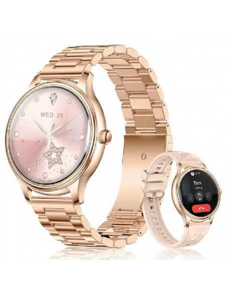 Montre connectée femme dorée avec bracelet métallique élégant inclus