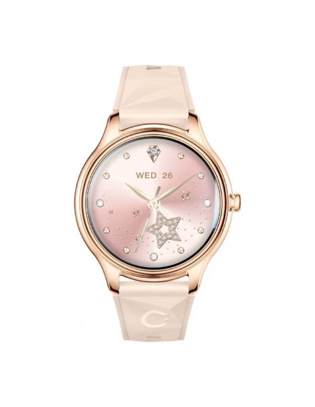Colmi L28 Steel Gold affichant les appels Bluetooth au poignet