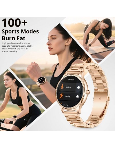 Montre intelligente acier doré pour sport et suivi santé