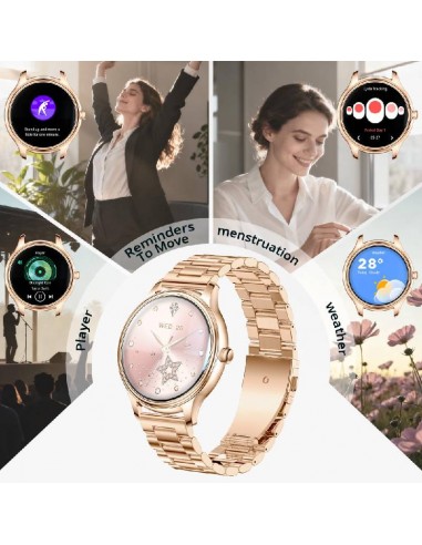 Colmi L28 Steel Gold présentant ses notifications et commandes musicales