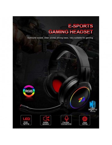 Casque Gaming stéréo Redragon H270 Mento RGB Noir(H270-MENTO-RGB) Casque Gaming stéréo Redragon H270 Mento RGB Noir(H270-MENTO-RGB)