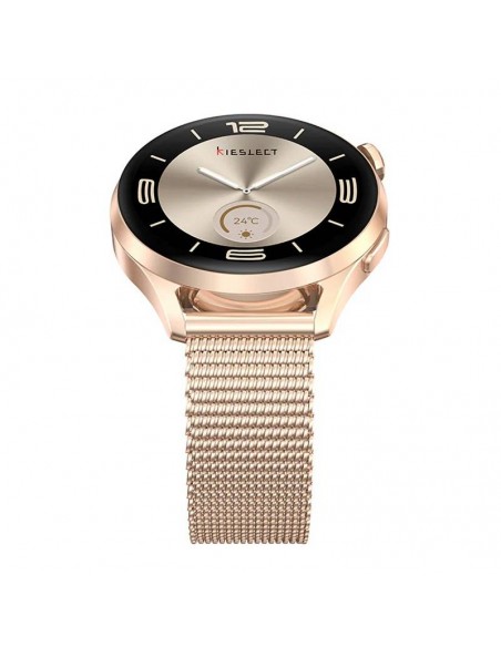 Montre connectée dorée femme avec bracelet cuir élégant Montre connectée dorée femme avec bracelet cuir élégant