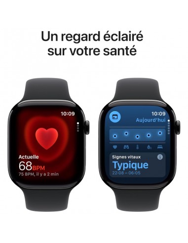 Smartwatch Apple 46mm noire affichant les données de santé Smartwatch Apple 46mm noire affichant les données de santé