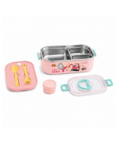 boîte repas Gerex 900ML rose avec intérieur acier inoxydable