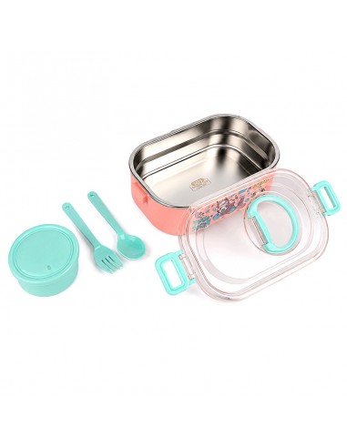 Lunch Box Gerex Double Grid EK15-1-4-ROSE avec couverts Lunch Box Gerex Double Grid EK15-1-4-ROSE avec couverts