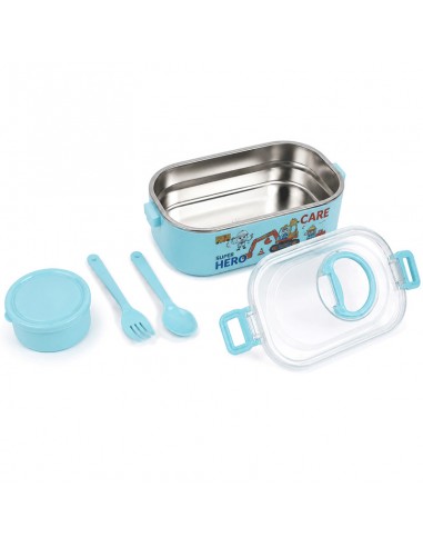 Lunch Box Gerex Double Grid EK15-1-4-BLEU avec couverts Lunch Box Gerex Double Grid EK15-1-4-BLEU avec couverts