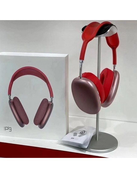 Casque Sans Fil P9-Rouge vue latérale et commandes intégrées Casque Sans Fil P9-Rouge vue latérale et commandes intégrées