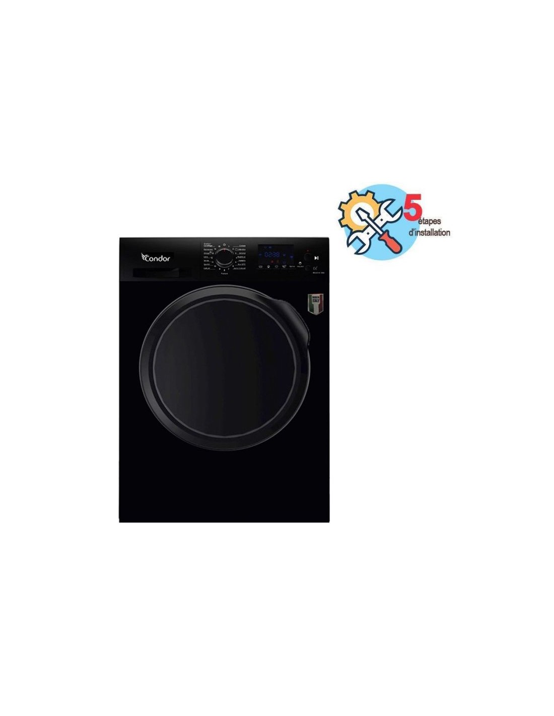 Machine à laver Condor CON-F912IB 9 kg noire vue frontale