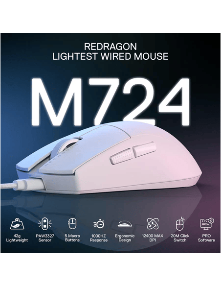 REDRAGON K1NG 1K M724W Blanc Souris Gamer REDRAGON K1NG 1K M724W Blanc Souris Gamer