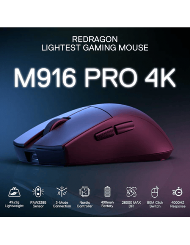 Souris Gamer Redragon K1NG Sans-Fil 4K PRO M916 PRO Noir(M916-PRO-4k)