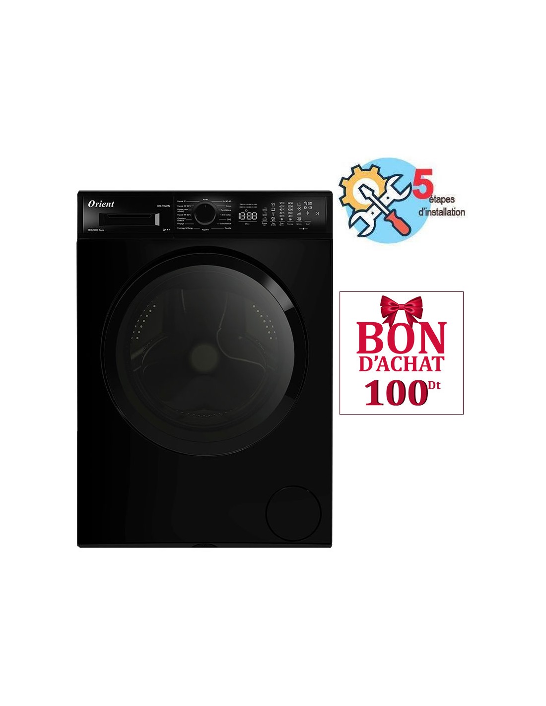 Lave-linge Orient OW-F11V01N 11Kg Noir vue de face