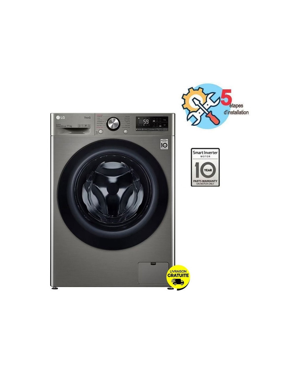 Lave linge LG F4YSEYGYPV Silver 11 kg vue frontale