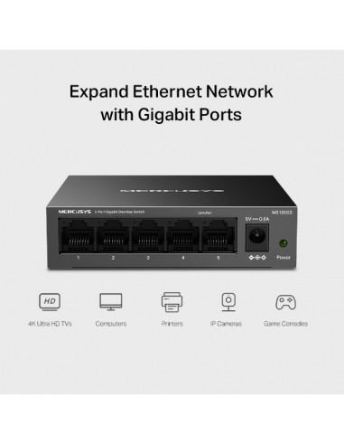 Mercusys TP-Link Switch 5 ports Gigabit de bureau (MS105GS) en Tunisie