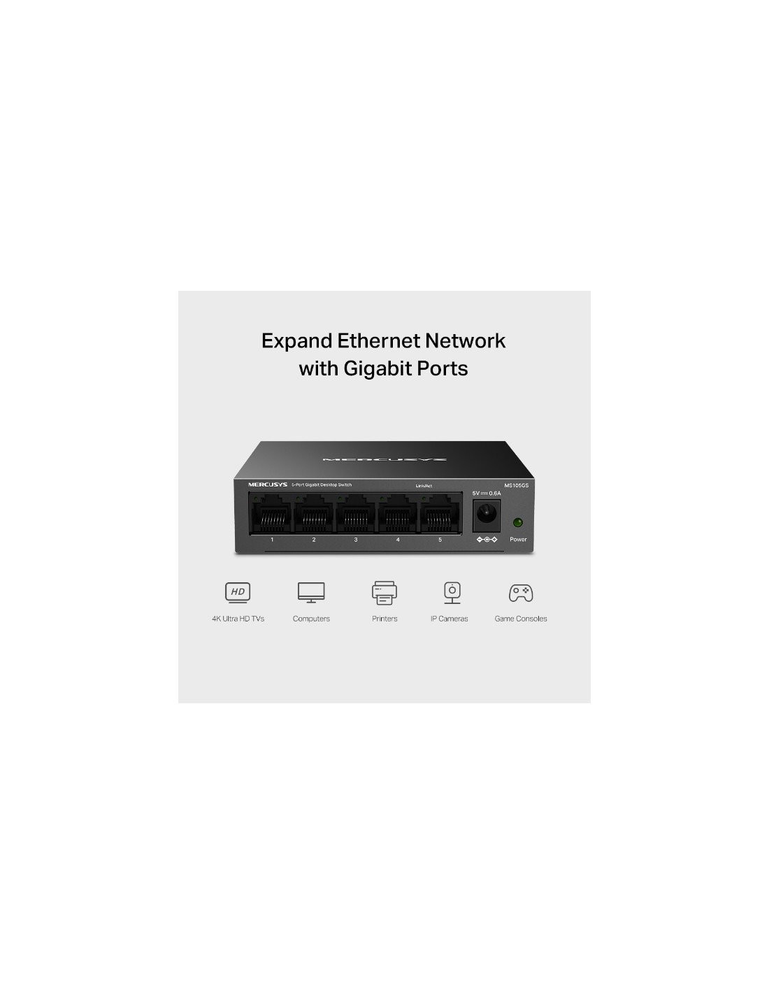 Switch 5 ports Gigabit avec LED d’indication des ports