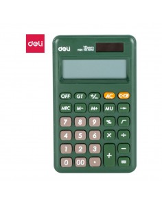Calculatrice de Poche 12 Digit Deli Em120 Vert avec double alimentation solaire