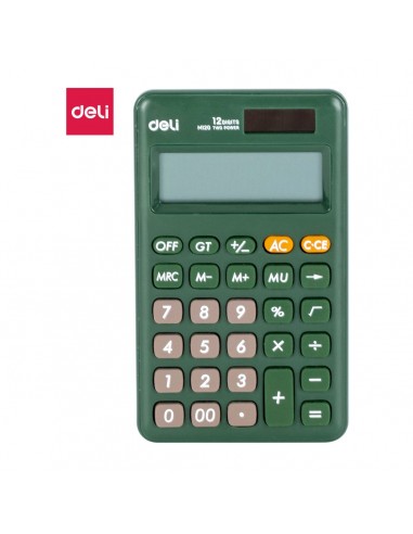 Calculatrice de Poche 12 Digit Deli Em120 Vert avec double alimentation solaire Calculatrice de Poche 12 Digit Deli Em120 Vert avec double alimentation solaire