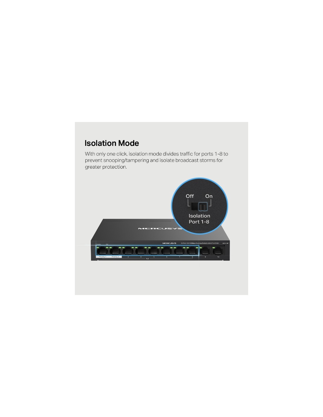 Installation switch Mercusys 10 ports bureau PoE fiable
