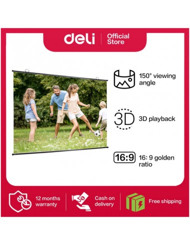 Ecran Blanc Projection Mural Deli E50448-EU 197 x 148 Cm en Tunisie