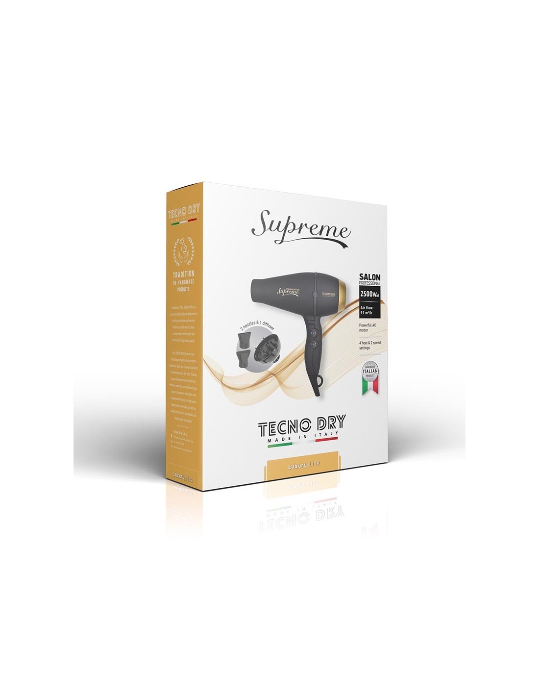 Accessoires du sèche-cheveux TECNO DRY Supreme Elegant Sèche-cheveux TECNO DRY Supreme Elegant avec deux becs professionnels et diffuseur