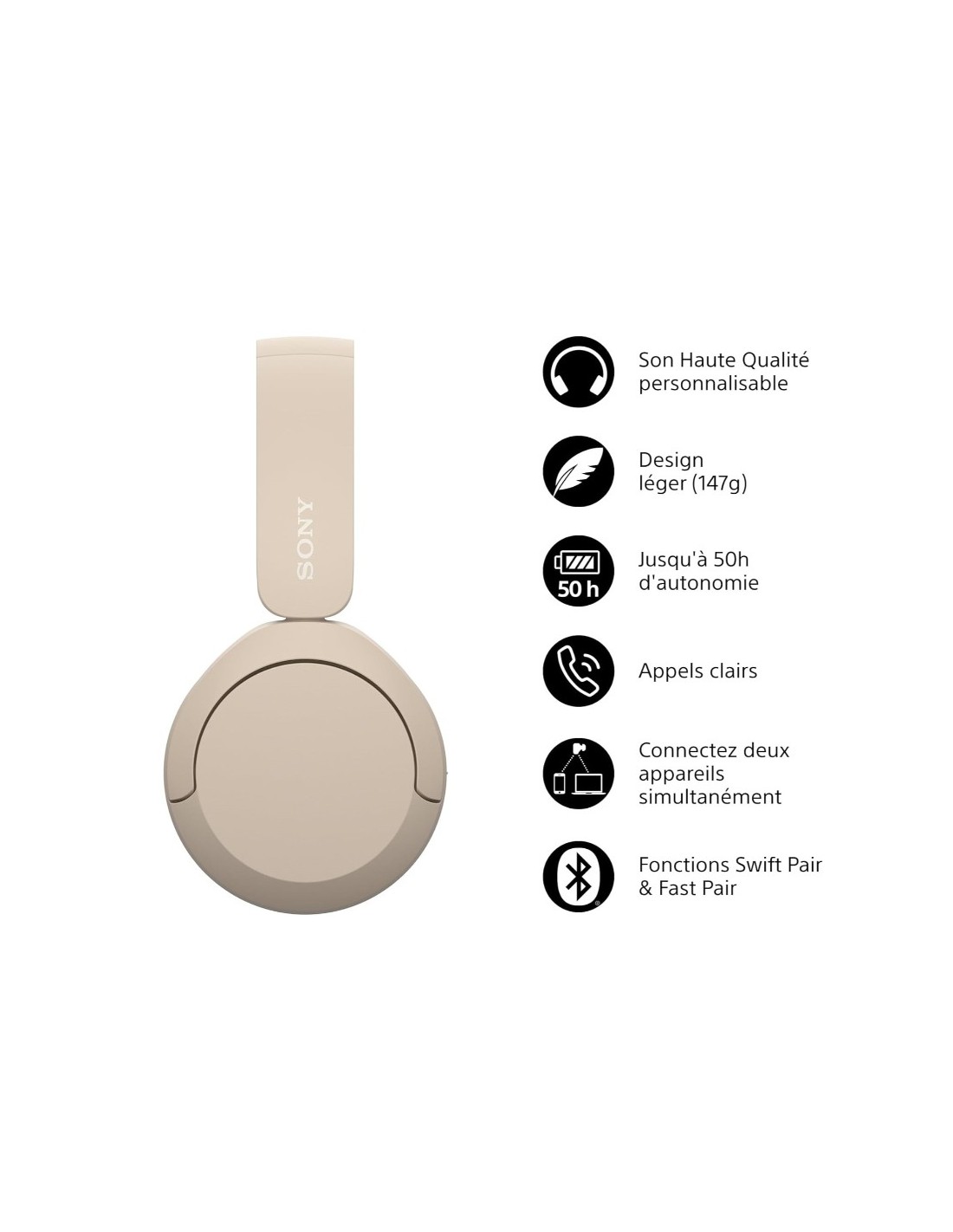 Casque audio Bluetooth Sony WH-CH520 autonomie longue et design élégant