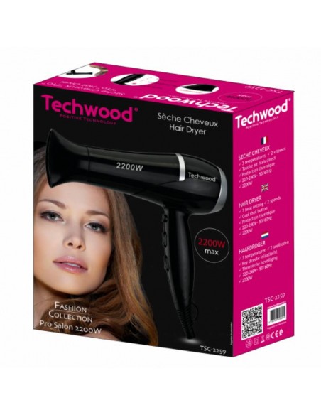 Sèche-cheveux ionique TECHWOOD 2200 watts cheveux soyeux et brillants