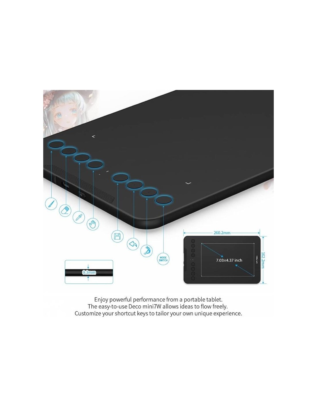 Tablette XP-PEN Deco mini7W pour dessin numérique et illustrateurs