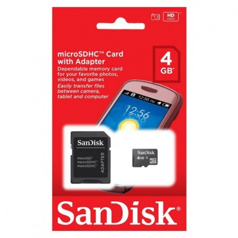 Carte Mémoire micro SDHC avec Adaptateur 4 Go