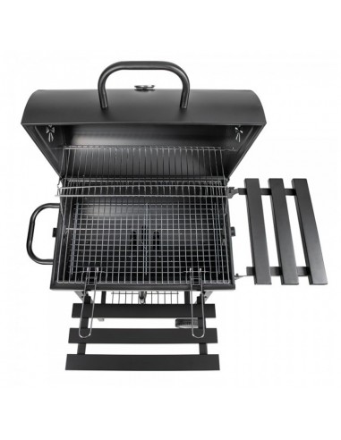 Barbecue charbon acier noir avec tablette et grille cuisson Barbecue charbon acier noir avec tablette et grille cuisson