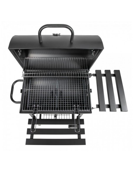 Barbecue charbon acier noir avec tablette et grille cuisson Barbecue charbon acier noir avec tablette et grille cuisson