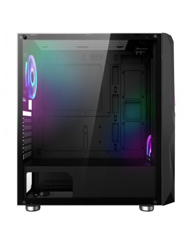 Boîtier gaming noir élégant avec panneaux verre trempé moderne Boîtier gaming noir élégant avec panneaux verre trempé moderne