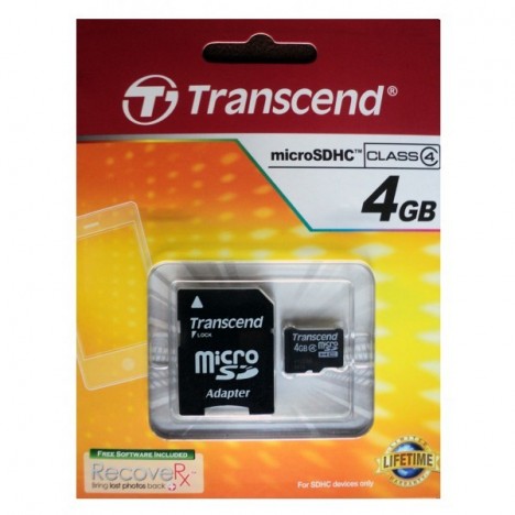 Carte mémoire mico SDHC Transcend 4 Go + Adaptateur SD