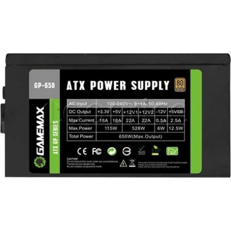 Boite d'alimentation GameMax ATX 650W Boite d'alimentation GameMax ATX 650W