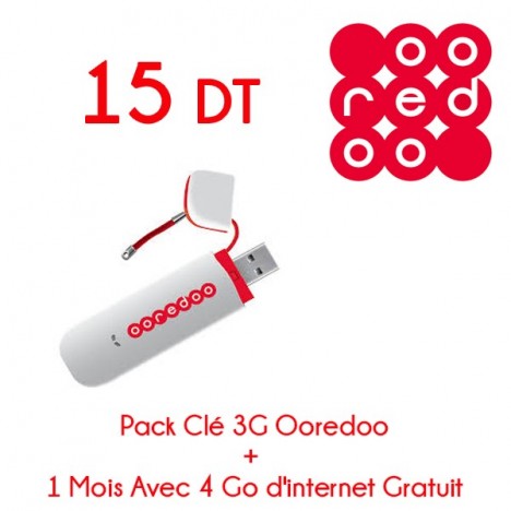 Pack Clé 3G Ooredoo + 1 Mois avec 4 Go d'internet Gratuit