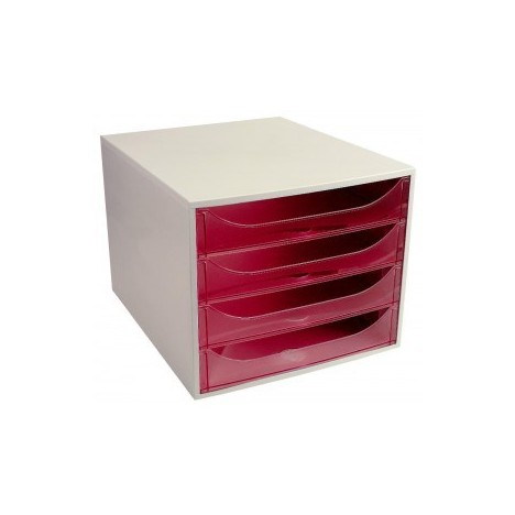 Bloc de 4 Tiroirs Ecobox / Gris & Framboise